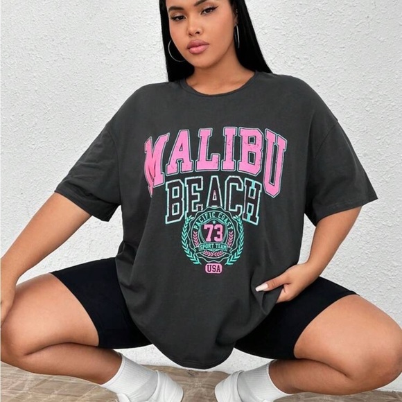 SHEIN Tops - 2/$15 SHEIN Curve Graphic Malibu Beach Drop Shoulder Tee 3x